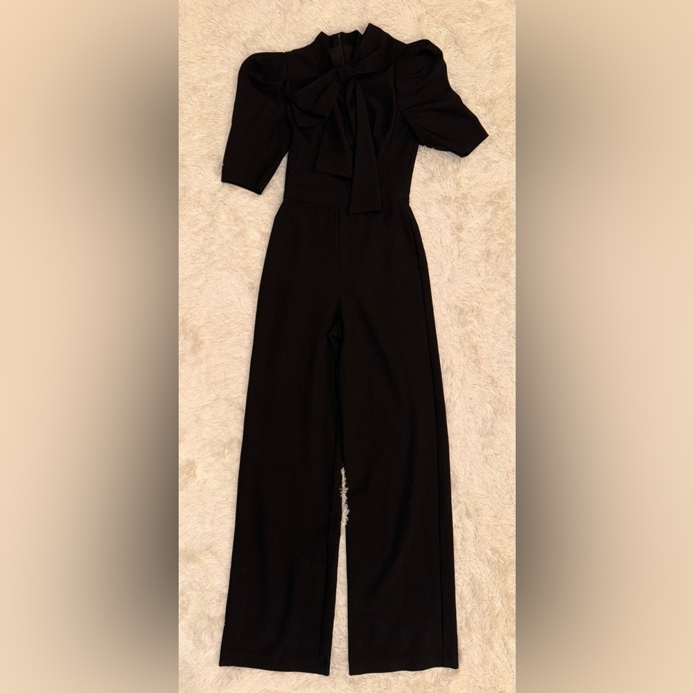 NWOT Black Halo Ara Puff Sleeve wide leg black Jumpsuit size 0 - Picture 3 of 6